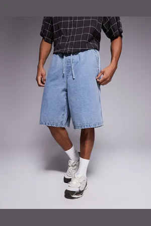 ASOS Pull on longer length denim jort with side stripe in light wash