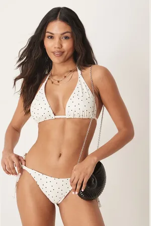 Peek & Beau Mini polka dot triangle bikini top in cream and black