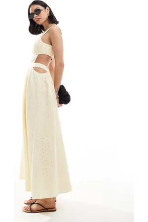 ASOS Cutwork maxi sundress in all over broderie with ruched bust in honeydew