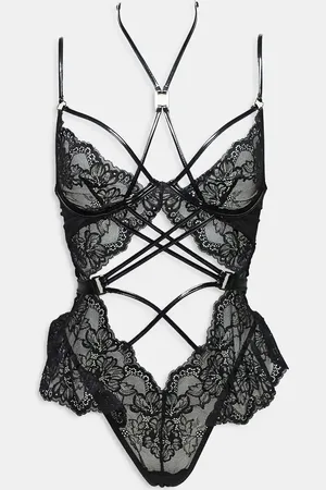 Ann Summers Affectionate crotchless lace and strapping detail teddy bodysuit in