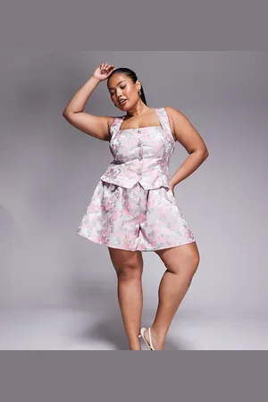 ASOS Curve jacquard playsuit with embellished buttons