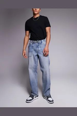 ASOS Baggy jeans with drawcord in light wash with tint