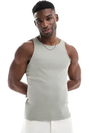 ASOS Muscle fit rib vest in khaki