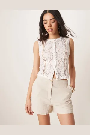 ASOS Relaxed dad shorts with linen in stone