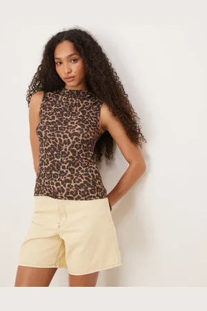 VILA Sleeveless funnel neck top in leopard print