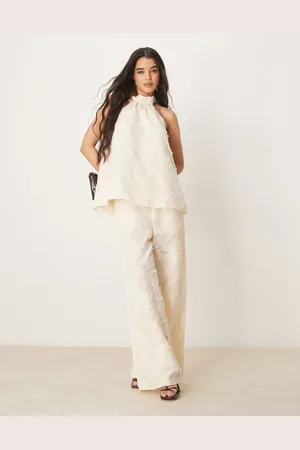 ASOS Tailored textured straight leg trousers co-ord in buttermilk