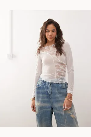 COLLUSION Long sleeve top in mix cream lace