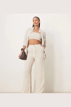 ASOS Tall relaxed straight leg trousers with linen in stone