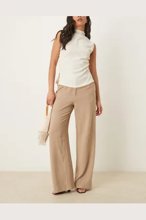 ASOS Relaxed straight leg trousers with linen in mocha