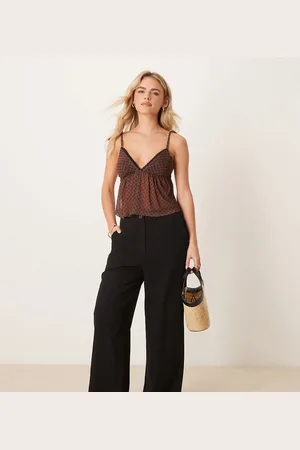 ASOS Petite relaxed straight leg trousers with linen in