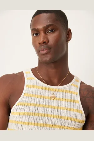 ASOS Muscle fit vest with scoop neck in textured white and yellow stripe