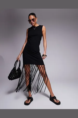 ASOS Sleeveless macrame fringe hem detail midi dress in