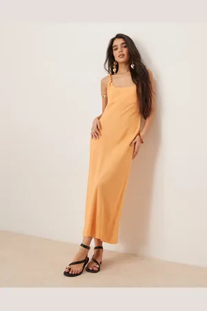 ASOS Linen look twist strap bias maxi dress in papaya