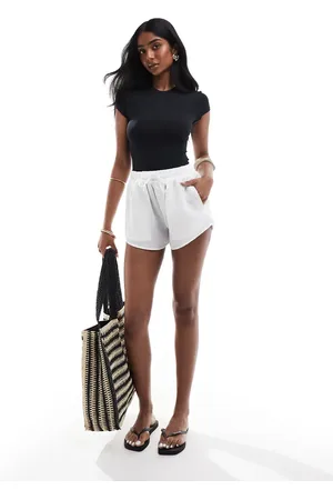 Bershka Linen look drawstring waist shorts in