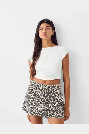 Bershka Denim mini skirt in leopard print