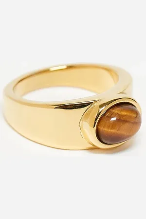 Topshop Rylie stainless steel ring with brown stone in tone