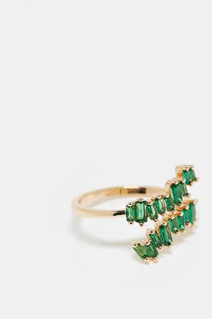 ASOS Wraparound ring with tonal green baguette crystal design in tone