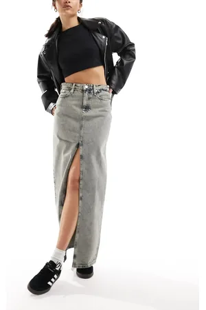 Calvin Klein Front split denim maxi skirt in mid wash