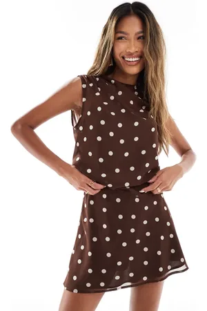 Abercrombie & Fitch High neck sheer layered top in polka dot