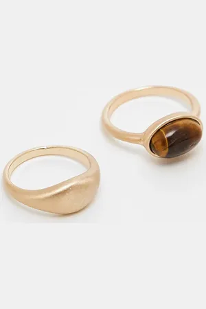 ASOS Pack of 2 stone set rings with real tigers eye in brushed tone