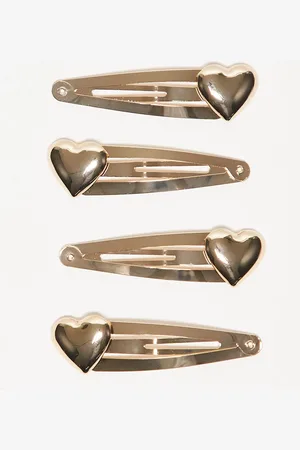 ASOS Pack of 4 clips with heart detail in tone