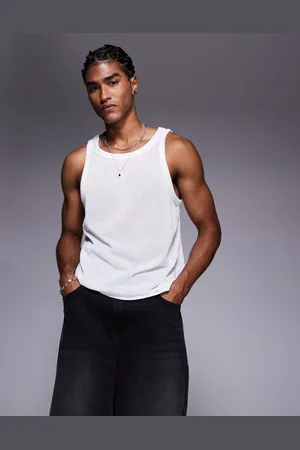 ASOS Textured contrast crew neck vest in cream