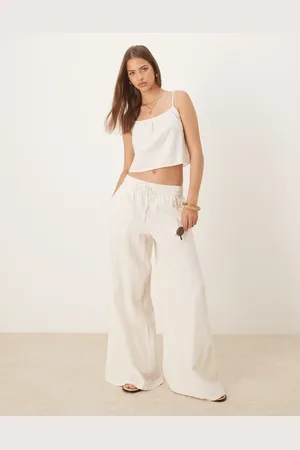 VILA Super wide leg linen look trouser co-ord in birch cream
