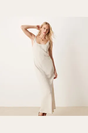 ASOS ASOS DESIGN Tall linen look twist strap bias maxi dress in oatmeal