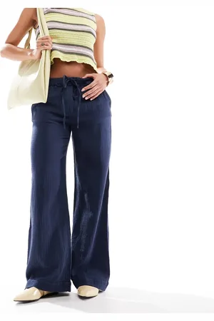 Pull&Bear Textured crinkle wide leg trouser in
