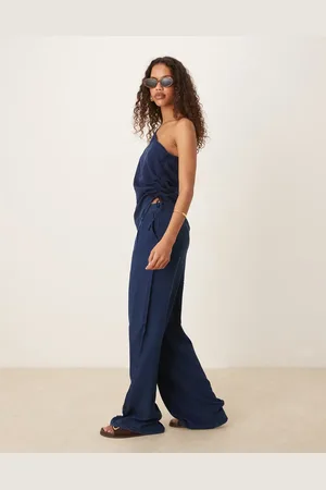 MANGO Mid waist wide leg trousers co-ord in indigo