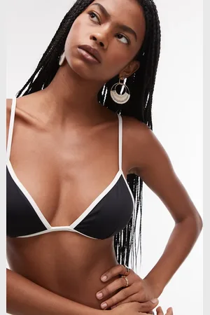 ARKET Mix & match smock triangle bikini top in with cream contrast hem binding