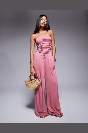 ASOS Crinkle tie waist wide leg trouser co ord in dusty rose