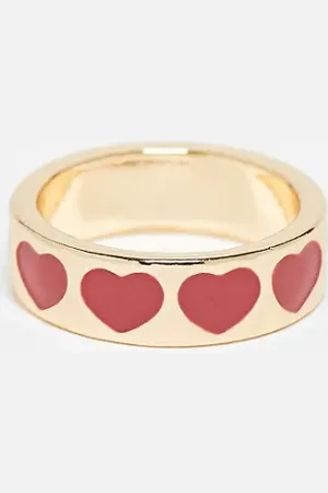 ASOS Ring with red enamel heart design in tone