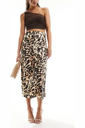 Y.A.S Satin midi skirt in leopard print