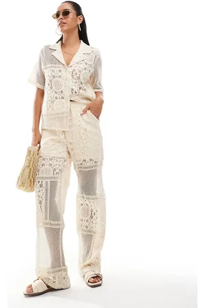 Object Patched crochet trouser co-ord in cream