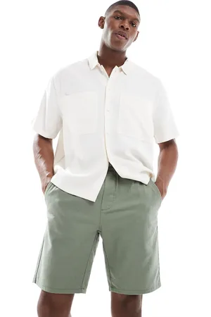 Only & Sons Linen mix tie waist shorts dark sage
