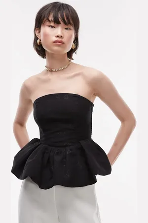 & OTHER STORIES & metallic floral brocade bandeau top with puffball hem in black