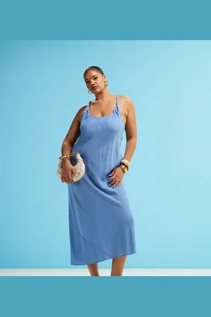 ASOS ASOS DESIGN Curve linen look twist strap bias maxi dress in denim