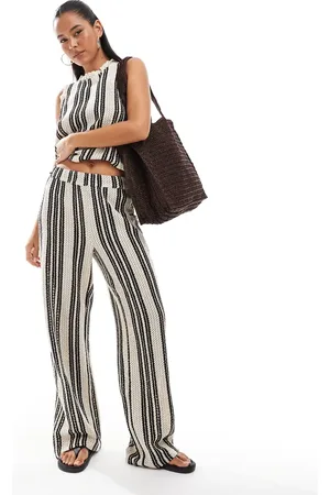 Object Open knit wide leg trouser co-ord in monochrome stripe