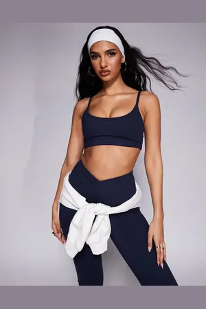 ASOS 4505 Icon soft touch medium support sports bra with removable padding and adjustable straps in midnight