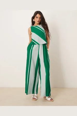 ASOS Double layer jumpsuit with open back in green white stripe