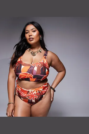 ASOS ASOS DESIGN curve ava high waist high leg bikini bottom in tropical print