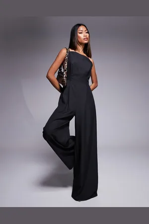 ASOS High neck structured jumpsuit with side splits in charcoal