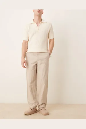 MANGO Fran linen mix straight fit trouser in beige