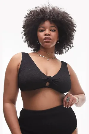 Topshop Curve crinkle knot front bikini top in