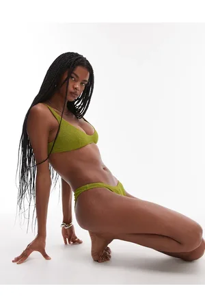ARKET Mix & match structure v neck bikini top in yellowish green