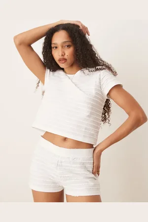 ASOS Scallop pointelle button through tee & short pyjama set in