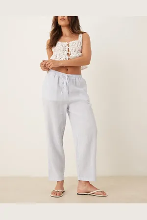 MANGO Tie waist linen trousers in