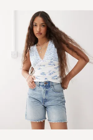 Reclaimed Mixed ditsy porcelain print jersey v neck tank in