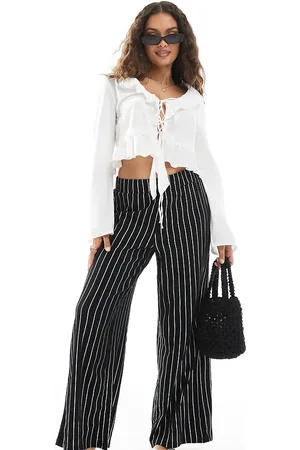 ONLY Wide leg textured trouser in stripe